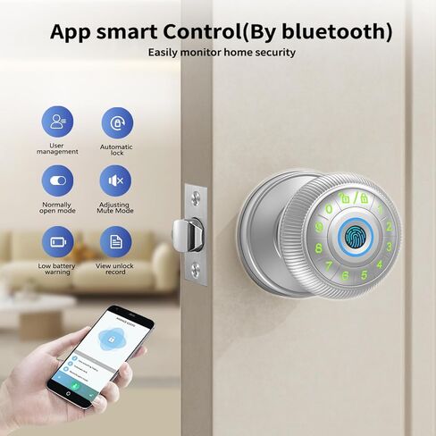 Fingerprint Door Lock,Smart Door Knob,biometric lock, keypad entry,keyless handle.Ideal for bedroom,home,hotel,office,apartment.Enhances security & convenience. (Black) in Saudi Arabia