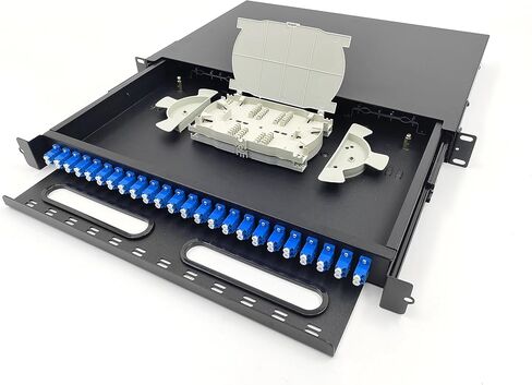LC-SM 24 Duplex 48 Port Rack Mount Enclosure Box with Splice Trays (Drawer Type Design, Includes 1.2 Meter Pigtail and 24pcs Coupler) Fits for 19" Racks Cabinet in Saudi Arabia