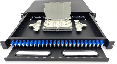 LC-SM 24 Duplex 48 Port Rack Mount Enclosure Box with Splice Trays (Drawer Type Design, Includes 1.2 Meter Pigtail and 24pcs Coupler) Fits for 19" Racks Cabinet in Saudi Arabia