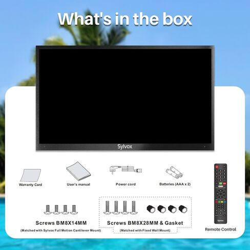 SYLVOX QLED Outdoor TV, 43-inch QLED 4K Weatherproof Television with Google Play and Google Cast Built-in,HDR 10, Dolby Atmos, Voice Remote, 1000nits for Partial Sun Area in Saudi Arabia