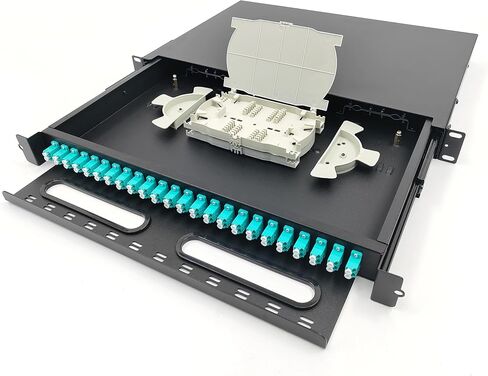 LC-SM 24 Duplex 48 Port Rack Mount Enclosure Box with Splice Trays (Drawer Type Design, Includes 1.2 Meter Pigtail and 24pcs Coupler) Fits for 19" Racks Cabinet in Saudi Arabia