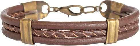 Men's Brown Bracelet, Braided Leather and Brass Bracelet, Handmade Boho Tribal Jewelry for Guys by Magoo in Saudi Arabia