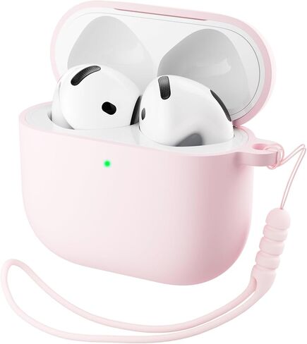 ORNARTO متوافق مع حافظة AirPods 4 2024، سيليكون ناعم واقٍ بالكامل لحافظة AirPods الجيل الرابع، غطاء جلدي مرئي بإضاءة LED أمامية - وردي طباشيري in Saudi Arabia