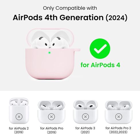 ORNARTO متوافق مع حافظة AirPods 4 2024، سيليكون ناعم واقٍ بالكامل لحافظة AirPods الجيل الرابع، غطاء جلدي مرئي بإضاءة LED أمامية - وردي طباشيري in Saudi Arabia