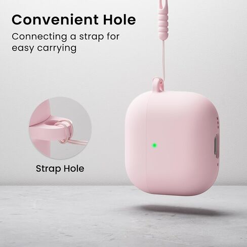 ORNARTO متوافق مع حافظة AirPods 4 2024، سيليكون ناعم واقٍ بالكامل لحافظة AirPods الجيل الرابع، غطاء جلدي مرئي بإضاءة LED أمامية - وردي طباشيري in Saudi Arabia