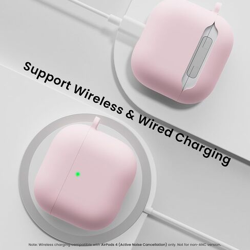 ORNARTO متوافق مع حافظة AirPods 4 2024، سيليكون ناعم واقٍ بالكامل لحافظة AirPods الجيل الرابع، غطاء جلدي مرئي بإضاءة LED أمامية - وردي طباشيري in Saudi Arabia