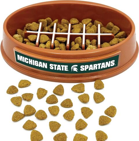 NCAA Super-Bowl - Michigan State Spartans Slow Feeder Dog Bowl. Football Design Slow Feeding Cat Bowl for Healthy Digestion. Non-Slip Pet Bowl for Large & Small Dogs & Cats in Saudi Arabia
