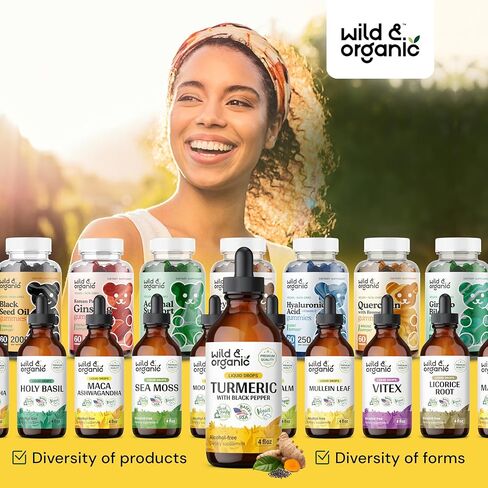 مكمل مستخلص سائل الكركم - قطرات الكركمين الكركم العضوي مع الفلفل الأسود - صبغة جذر الكركم - نباتي، خالي من الكحول - 2 أونصة سائلة in Kuwait