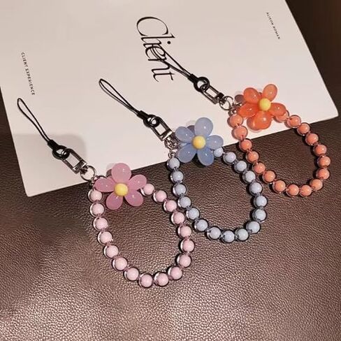 4PCS Mobile Phone Strap Beaded Flower Bracelet Creative Hanging Rope Keychain Mobile Phone Lanyard Beaded Flower Anti-Lost Phone Case Lanyard Girl Women's Wrist Strap, Cell Phone Charms Accessories in Saudi Arabia