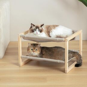 Large Cat Hammock Cat Beds for Indoor Cats, Double Wooden Cat Bed, Elevated Cat Bed with Two Breathable Washable Covers, 20 x 16.5 x 13 Inch Cat Beds & Furniture