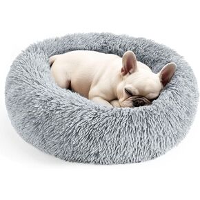 Hoewina Dog & Cat Bed, 20in Cat Beds for Indoor Cats, Calming Donut Bed for Puppy and Kitten, Washable Round Fluffy Pet Bed for Small Medium Dogs and Cats (Light Grey)