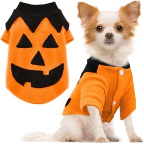 Dog Halloween Sweater Soft Fleece Puppy Cat Fall Winter Clothes Cute Pumpkin Halloween Dog Costumes with Sleeves Funny Doggie Outfits for Kitten Small Dogs Chihuahua Party Apparel(Orange,M)