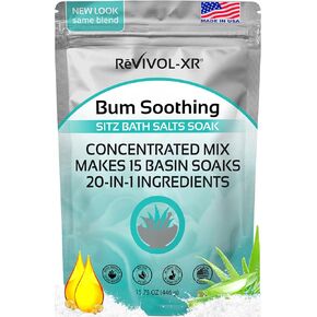 Sitz Bath for Hemorrhoids Soothing Salts Soak + All-Natural Essential Oils Infused of 20 Premium Grade Ingredients. USA Made.