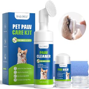 Dog Paw Care Kit, Dog Paw Cleaner for Dogs & Cats (6.8oz), No Rinse Foam Paws Cleanser, Natural Lick Safe Dog Paw Pad Blam for Repairs & Restores Dry - Cracked Paws & Nose for Pet Foot Washer Care