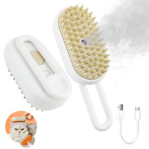 Pet Steam Brush for Shedding, 3 in 1 Cat Steamy Brush,Cat/Dog Bath Brush, Hair Comb with Steamer, Tangled And Hair Loss Remover (Brown)