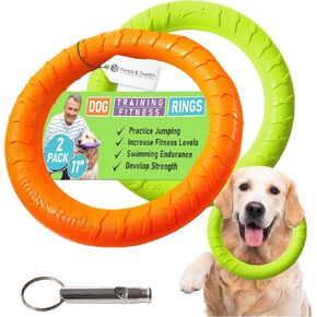 Forest & Twelfth Set of 2 Dog Rings Dog Ring Toy Set - Agility Training Equipment for Dogs & Puppies, Outdoor Dog Toys, Flying and Floating Dog Exercise Equipment Complete with Training Whistle