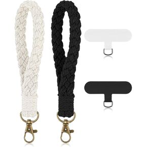 Mabor 2 PCS Phone Wrist Strap, Cell Phone Lanyard with Tether Tab Smartphone Chain Charm Wristlet Bracelet Keychain Anti Theft Strap for Women Girls (Beige+Black)