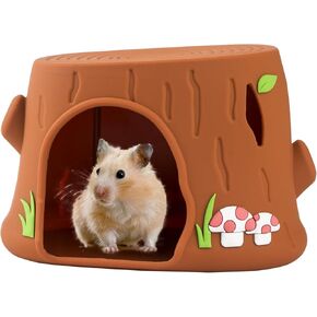 Guinea Pig Bed, Silicone Hamster Hideout Cave Waterproof Small Animal Cage House Accessories Reptile Tank Habitat Decor for Small Pet Ferret, Chinchilla, Bunny, Squirrel, Tortoise, Lizard (Brown)