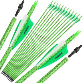 wolfman 30 Inch Archery Carbon Arrow Practice Hunting Arrows Spine 500 with Removable Tips Targeting Arrows for Compound & Recurve & Long Bow 6/12pcs