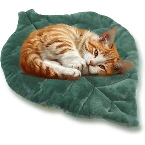 Cat Mat Self Warming Cat Bed 26"x20" Leaf Shaped Cotton Soft Warm Pet Pad Blanket for Indoor Bed Couch Sofa Floors Cat and Dog Warm Mattress (Green)