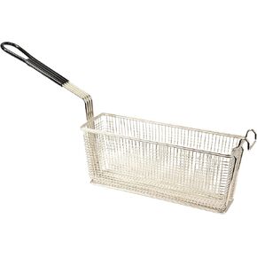 Prince Castle Fry Basket (13.25" X 4.25" X 5.5") - Wire Mesh with Black Plastisol Handles for Even Frying