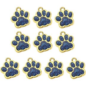 PATIKIL Animal Dog Cat Paw Print Pendants, 10 Pcs Crystal Footprint Dog Cat Paw Prints Pendants for DIY Necklace Bracelet Enamel Jewelry Making, Blue