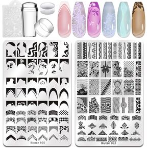 Biutee Nail Stamping Plates set 8 pcs Nail stamping polish gel 10pcs Templates with stamper Nail Art Plates set animal flower design