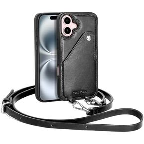 Compatible for iPhone 16 Pro Case,Genuine Leather Crossbody Wallet Case with Card Holder,Phone Purs Case with Credit Cardr Slots and Removable Shoulder Strap 6.3 in-Brown