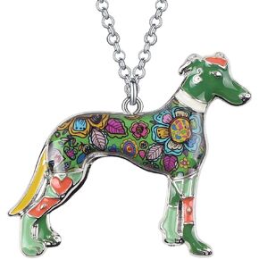 BONSNY Love Pets Enamel Zinc Alloy Metal Greyhound Necklace Dog Animal Jewelry Pendant Unique Design 18"
