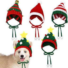 4 Pack Christmas Knitted Dog Santa Hats Bulk Pet Crochet Dog Hats Halloween Christmas Costume Outfit Cap Warm Winter Puppy Cats Beanie Holiday Party Dress Up Props