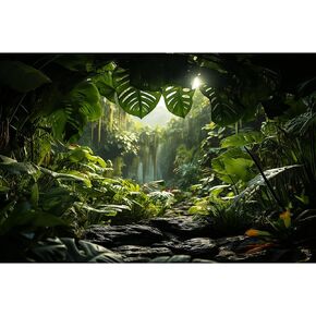 Aquarium Background Lush Tropical Leaves Terrarium Background Morning Sunlight Tropical Rainforest Green Plants Rocks Reptile Habitat Backdrop Fish Tank Background Decor Vinyl 36x18in