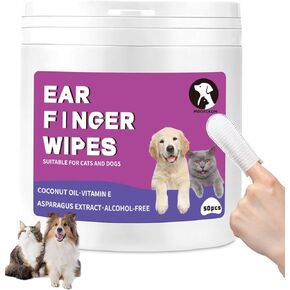 Dog Ear Cleaner Dog Ear Wipes，Natural Ear Wipes Finger for Dogs & Cats Finger Ear Cleaner Wipes，50 Count