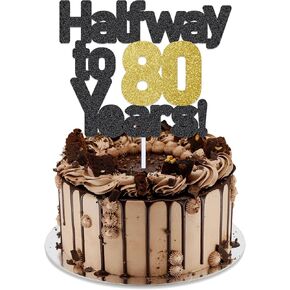 Halfway To 80 Cake Topper, Happy 40th Birthday Cake Topper,Milestone Birthday Party Decorations,Handmade - Black Glitter