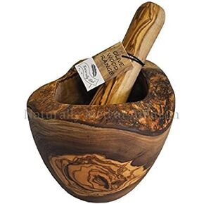 Olive Wood Rustic Mortar and Pestle - 4.7 inch. for Grinding Spices, Salsa, Herbs etc. Durable, Hardwearing. Handcrafted Tunisian Olive Wood.