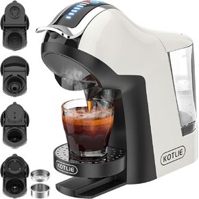 KOTLIE 5in1 19Bar Multicapsule Espresso Coffee Machine, Cold&Hot Brewing Single-Serve Coffee Maker, Cappuccino&Latte Maker for Kcup/Dolce Gusto/Nespresso Original/GroundCoffee/44mm ESE EM-308A/White