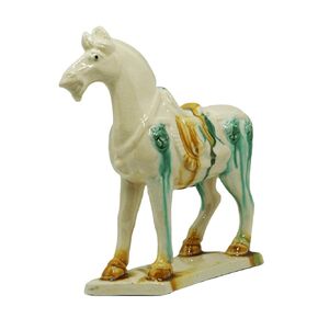 -Tang Dynasty Tri-Color Horse Sculpture Ceramic Horse-19cm Cultural Art Piece for Home,Bookcase or Office Decor (Green)