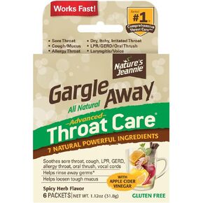 Nature's Jeannie Gargle Away All-Natural Throat Care - Soothes Sore Throat, Tough Mucus, Persistent Cough, Oral Thrush for Adults (20 Packets) - Spicy Herb Flavor