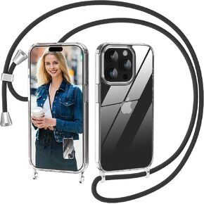 Crossbody Case for iPhone 15 Pro Max with Lanyard Strap,Hands-Free Clear Soft Slim Adjustable Rope Removable, Drop Protection Shockproof Silicone Phone Cover-Black in Saudi Arabia