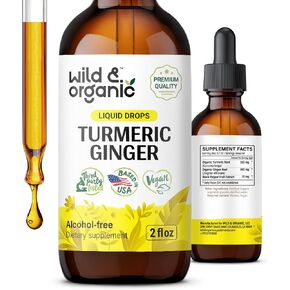 Turmeric Ginger Liquid Supplement - Ginger Turmeric with Black Pepper - Organic Turmeric Curcumin and Ginger Tincture - Vegan, Alcohol Free Drops - 2 fl oz