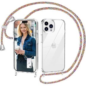Crossbody Case for iPhone 15 Pro Max with Lanyard Strap,Hands-Free Clear Soft Slim Adjustable Rope Removable, Drop Protection Shockproof Silicone Phone Cover-Black