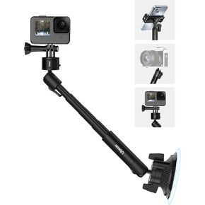 ULANZI ZJ01 Camera Suction Cup Mount, Magic Arm Bracket 360° Dual Ball Head Quick Release NATO, Height Adjustable Rotate Pull-Out Suction Cup Car Wall Window Mount GO Quick II for Action Camera Phone