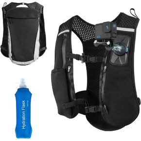 SUREWO Running Hydration Vest Backpack with Magnetic Backpack Shoulder Strap Mount Compatible with Gopro Hero 13/12/11/10/9/8/7 Black,DJI Osmo Action 4/3 and More