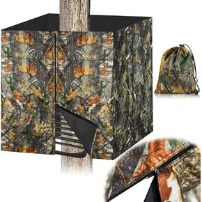 Four-Sided Hunting Tree Stand Blinds Kit, 142" x 35" Treestand Camo Blind Cover Universal 2 Man Ladder Stand Blind Camouflage Stand Accessories with Zipper Pockage Storage Bag for Deer Hunting