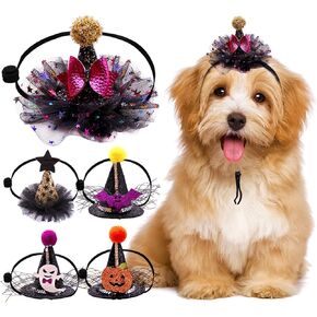 5pcs Pet Halloween hat, Halloween Witch Hat for Dog, Adjustable Cute Conical Hat for Halloween Pet Unique Dress up Style