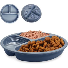 Fhiny 3Pack Silicone Cat Food Bowl, Non-Slip 3 in 1 Whisker Friendly Cat Dish with Compartment 7.7" Kitten Puppy Feeding Plate for Dry/Wet Food (Grey)