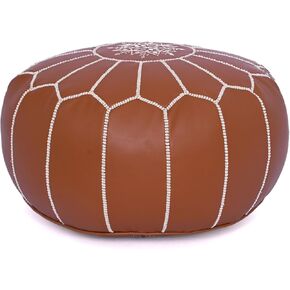 Marrakesh Gallery Handmade Unstuffed Moroccan Round Pouf, Foot Stool, Faux Leather Boho Ottoman Seat, Large Storage Bean Bag - Cover Floor Chair, Foot Rest for Living Room, Bedroom - Wedding Gifts