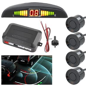 Reverse Backup Sensors Parking Radar System for Cars, 4 Parking Waterproof Detection Sensors LED Distance Display Warning Buzzer Alert Probe System Black
