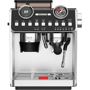 Gianna Olimpico Espresso Machine for Latte & Cappuccino - Small, Single Serve Individual Personal Automatic Smart Stainless Steel Coffee Maker with Milk Frother, Coffee Grinder, Steam Wand & 2.7L Tank