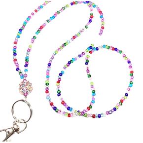 Jewel Tone Sparkle, Beaded Lanyard for Women, Badge, ID Holder, Keychain, Lanyard for Teacher, Nurse or Office, Teacher Gift, Nurse Gift, 34 inches, Handmade