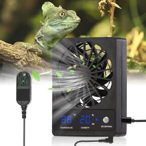 Reptile Aquarium Thermometer Hygrometer Ventilator Fan, Used for Pet Rearing Box Reptile Tank LED Digital Reptile Thermometer and Humidity Gauge for Snake Bearded Dragon Gecko Frog